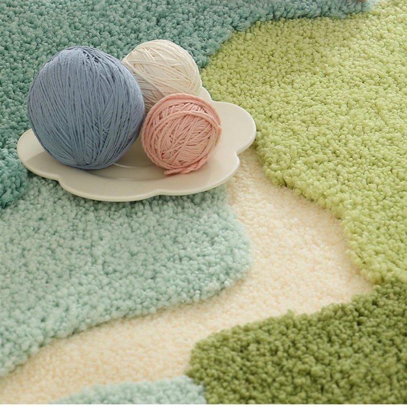 Ankah Shower Rug Bath Mat Forest Series Cartoon Design Bathroom Rug, Fluffy, Soft, Non-Slip, Durable, Absorbent Bath Rug, Irregular Plant Shaped Door Mat and Carpet, 19.68"x 31.49", Moss - Image 3