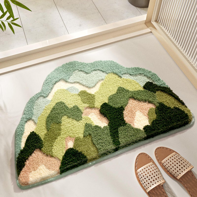 Ankah Shower Rug Bath Mat Forest Series Cartoon Design Bathroom Rug, Fluffy, Soft, Non-Slip, Durable, Absorbent Bath Rug, Irregular Plant Shaped Door Mat and Carpet, 19.68"x 31.49", Moss - Image 1