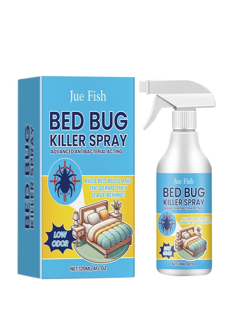 JUE-FISH 120ml Bed Bugs Killer Spray, Low Odor Roach & Fly Killer Spray, Plant-Based Actives Kill Insects & Bugs on Contact, Non-Greasy, Repellent Indoor flea moth bugs bed bugs, No Stains, Fresh Scent - Image 1