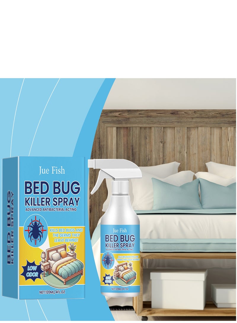 JUE-FISH 120ml Bed Bugs Killer Spray, Low Odor Roach & Fly Killer Spray, Plant-Based Actives Kill Insects & Bugs on Contact, Non-Greasy, Repellent Indoor flea moth bugs bed bugs, No Stains, Fresh Scent - Image 2