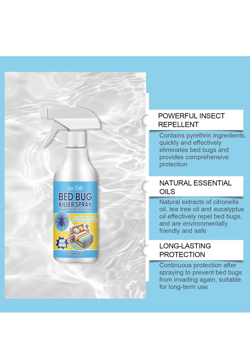 JUE-FISH 120ml Bed Bugs Killer Spray, Low Odor Roach & Fly Killer Spray, Plant-Based Actives Kill Insects & Bugs on Contact, Non-Greasy, Repellent Indoor flea moth bugs bed bugs, No Stains, Fresh Scent - Image 5