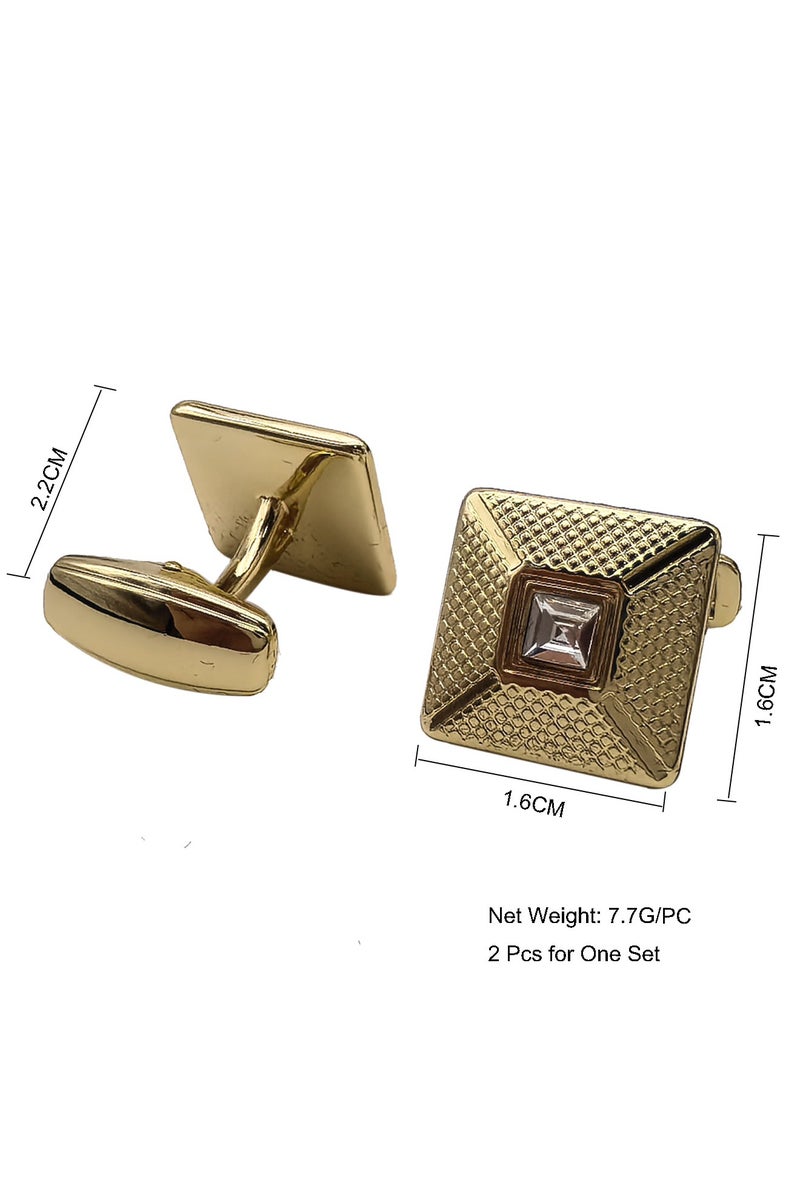 Gold Gun Silver Diamond Square Cufflinks, 2 PCS in One Set Alloy Jewelry Specially Design for Men's Shirt Wedding Business Gift with Delicate Package Box, 2 Colors for Selection  - Image 2