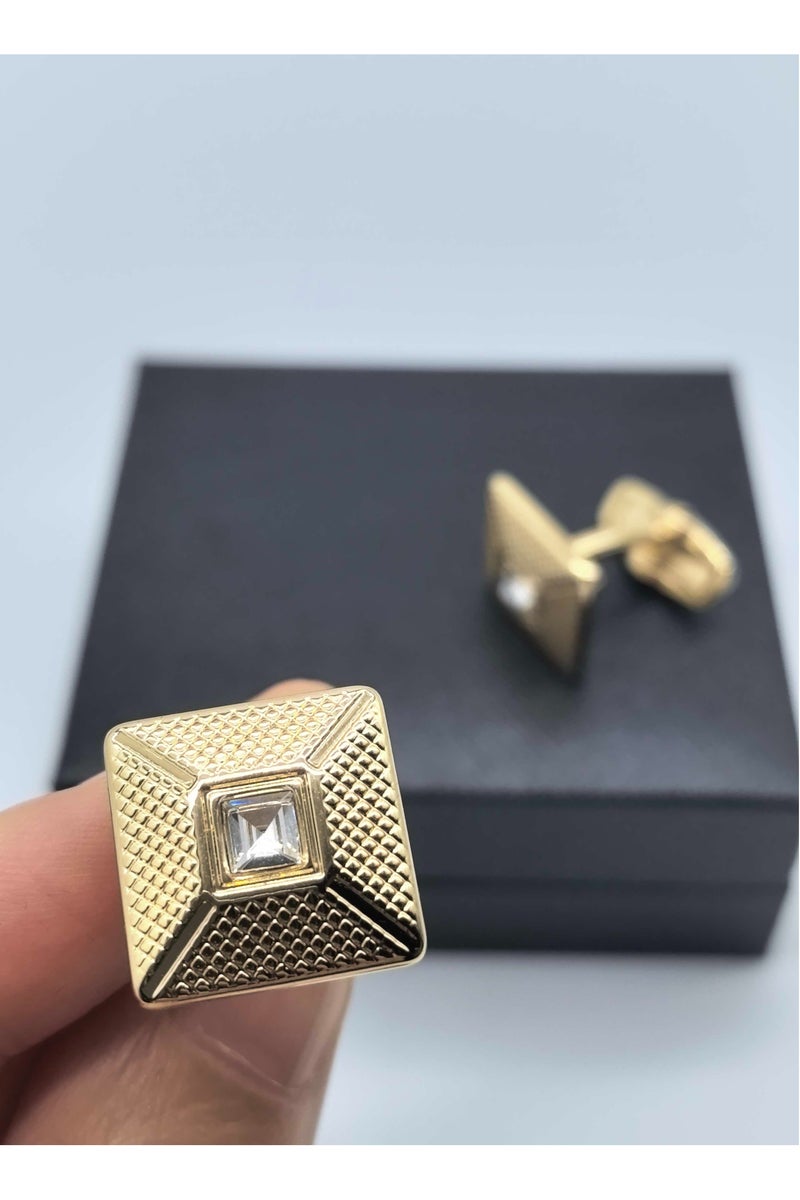 Gold Gun Silver Diamond Square Cufflinks, 2 PCS in One Set Alloy Jewelry Specially Design for Men's Shirt Wedding Business Gift with Delicate Package Box, 2 Colors for Selection  - Image 3