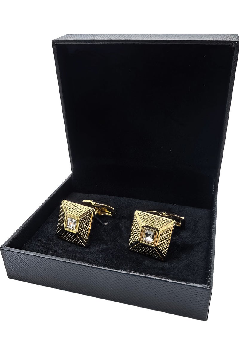 Gold Gun Silver Diamond Square Cufflinks, 2 PCS in One Set Alloy Jewelry Specially Design for Men's Shirt Wedding Business Gift with Delicate Package Box, 2 Colors for Selection  - Image 4