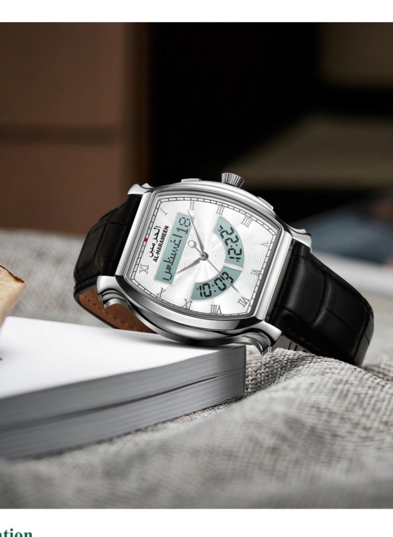 AL-HARAMEEN ساعة يد رجالية بقرص أبيض جلدية حزام HA-6110FSWL - Image 2