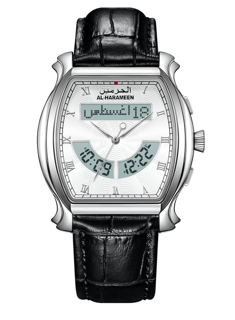 AL-HARAMEEN ساعة يد رجالية بقرص أبيض جلدية حزام HA-6110FSWL - Image 1