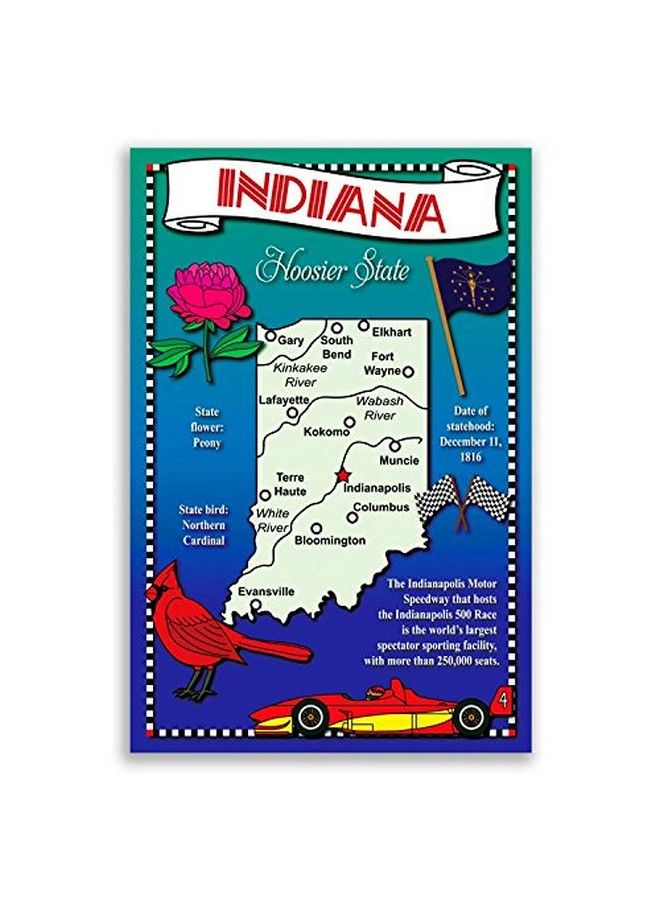 Postcard Fair Indiana State Map Postcard Set Of 20 Identical Postcards. Post Cards With In Map And State Symbols. Made In Usa. - Image 1