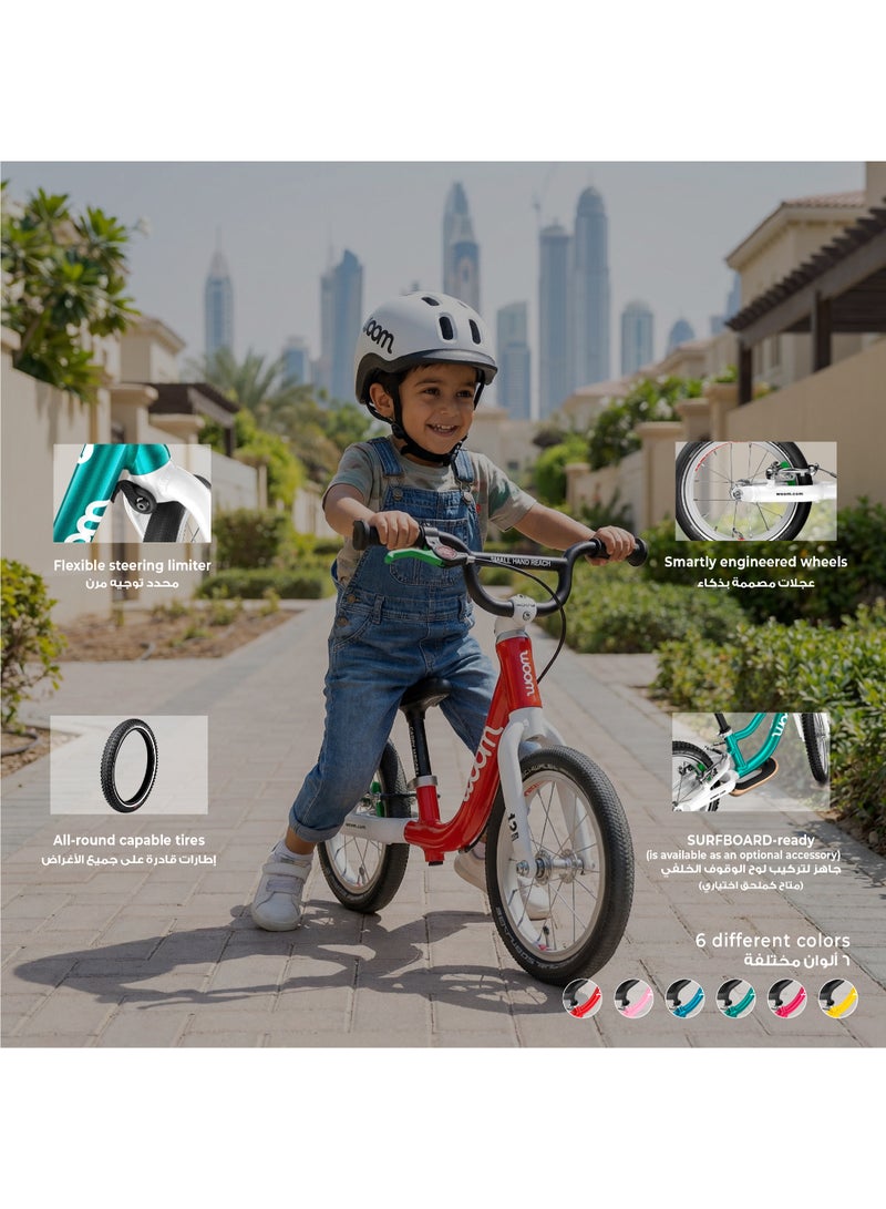 Woom GO 1 Balance Bike for Toddlers|12-inch Wheels|Lightweight Aluminum Frame|Rear Hand Brake|Ages 1.5-3.5|Metallic Turquoise - Image 4