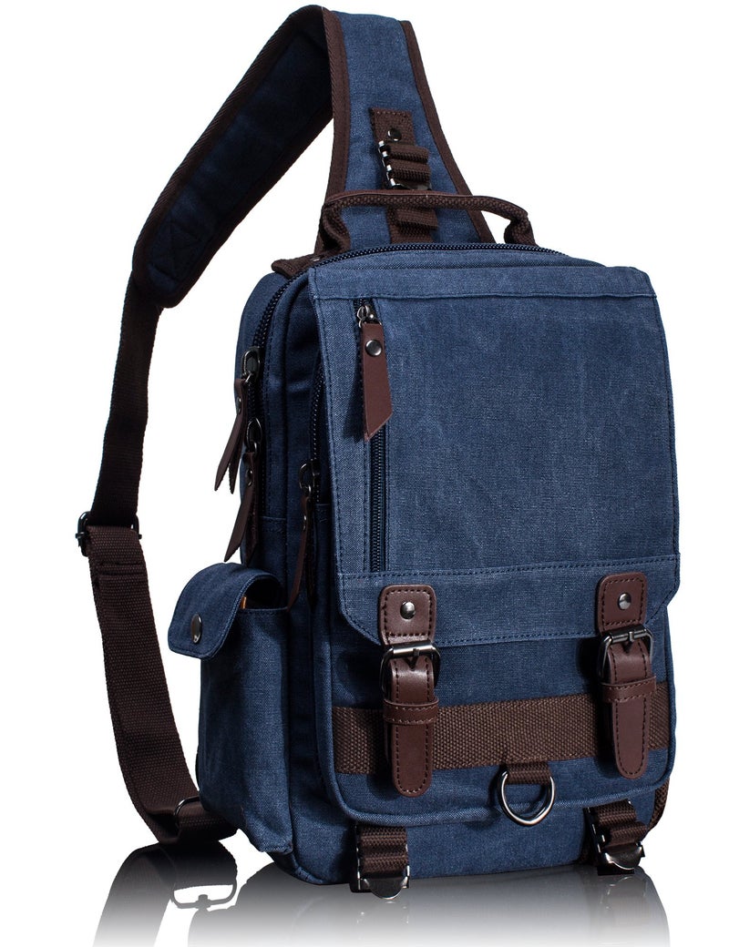 Leaper Retro Crossbody Bag Sling Bag Canvas Messenger Bag for Men Women Shoulder Bag Crossbody Handbags Satchel Dark Blue, L