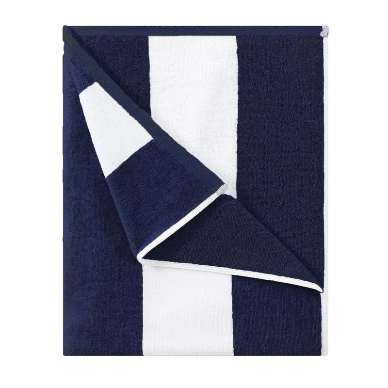 HENBAY Cotton Oversized Beach Towel  Large 70 x 35 Inch Pool Towel Navy Blue Striped Quick Dry Swimming Cabana Towel