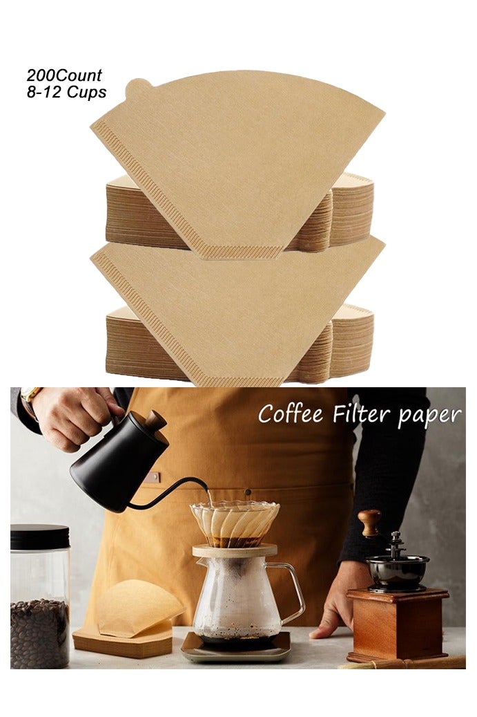 MIMOE 200-Piece Coffee Filter Paper Fan-shaped Virgin Pulp Coffee Drip Filter, Unbleached Natrual Beige 8-12 Cups - Image 1