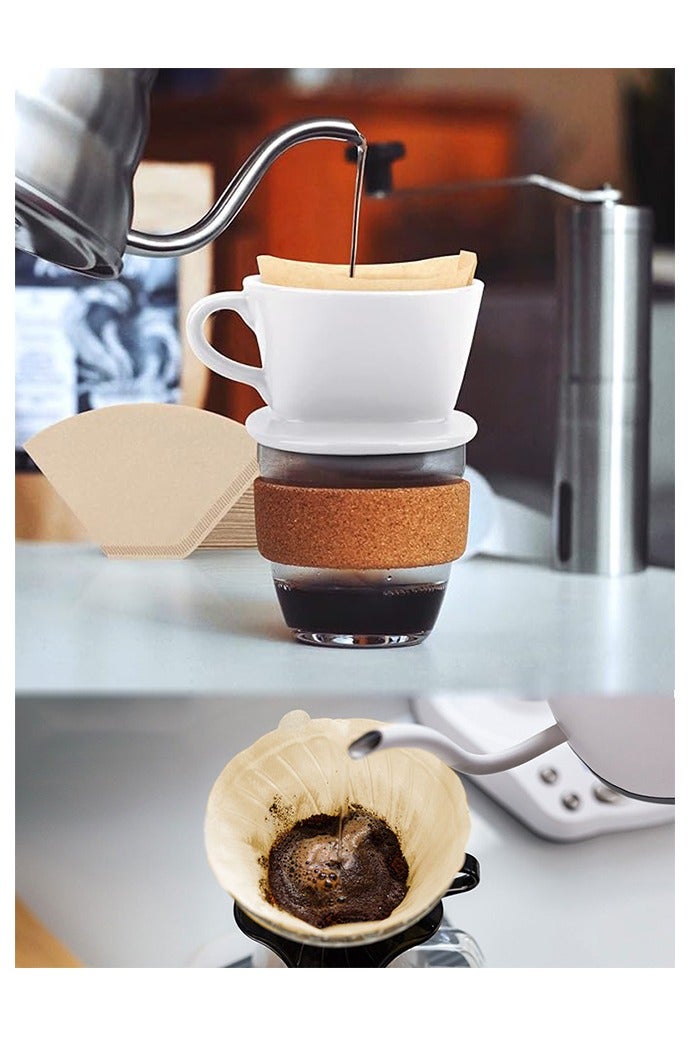 MIMOE 200-Piece Coffee Filter Paper Fan-shaped Virgin Pulp Coffee Drip Filter, Unbleached Natrual Beige 8-12 Cups - Image 2