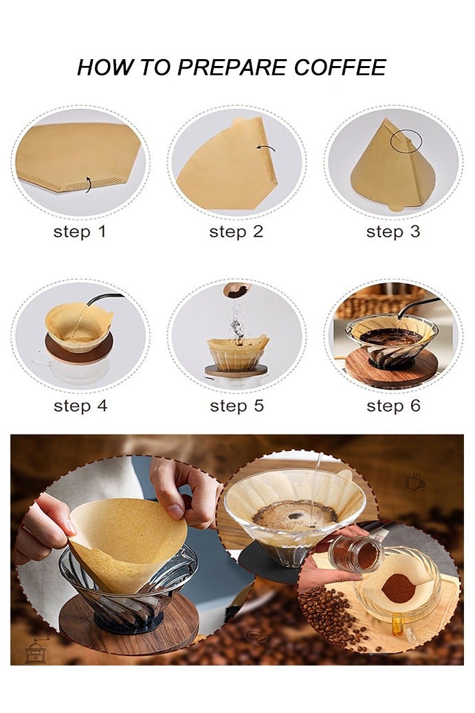 MIMOE 200-Piece Coffee Filter Paper Fan-shaped Virgin Pulp Coffee Drip Filter, Unbleached Natrual Beige 8-12 Cups - Image 3