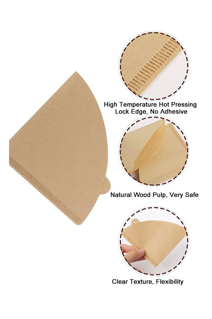 MIMOE 200-Piece Coffee Filter Paper Fan-shaped Virgin Pulp Coffee Drip Filter, Unbleached Natrual Beige 8-12 Cups - Image 4