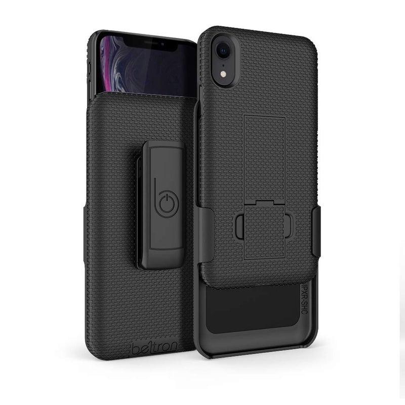 BELTRON Case with Belt Clip for iPhone XR, Slim Protective Belt Clip Slider Case (Shell/Holster Combo) with Built-in Kickstand - (Black) - Image 4