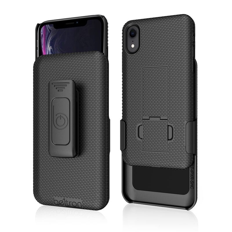 BELTRON Case with Belt Clip for iPhone XR, Slim Protective Belt Clip Slider Case (Shell/Holster Combo) with Built-in Kickstand - (Black) - Image 2