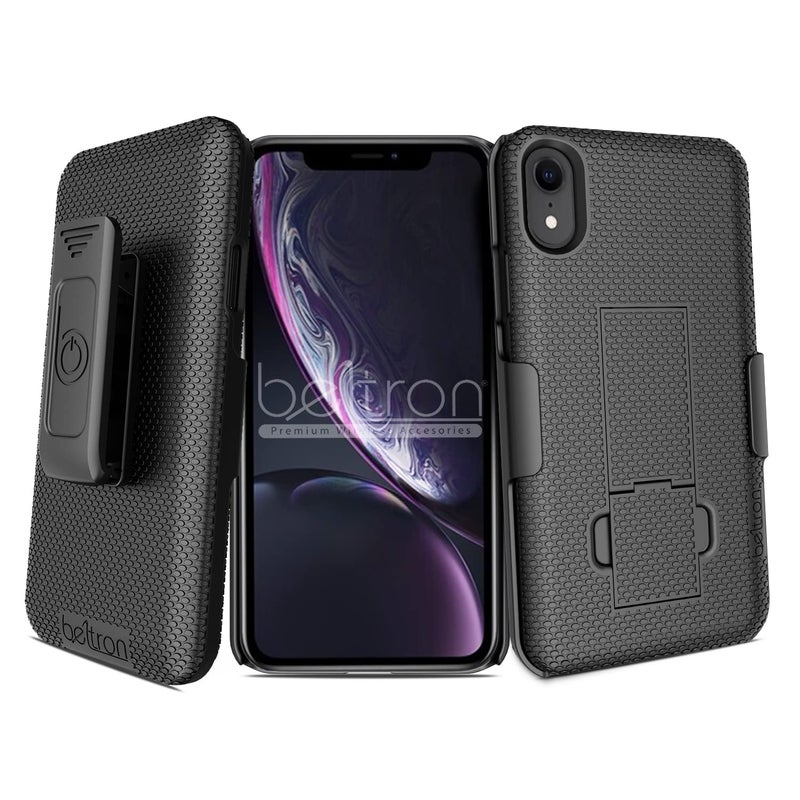 BELTRON Case with Belt Clip for iPhone XR, Slim Protective Belt Clip Slider Case (Shell/Holster Combo) with Built-in Kickstand - (Black) - Image 5