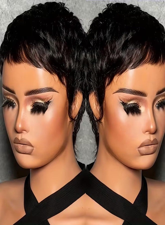 SAEIALL Pixie Cut Wig for Black Women Human Hair Black Color Pixie Wigs for Women Straight Human Hair Layered Full Machine Made Short Wigs for Black Women Daily Use (Black 1B) - Image 1