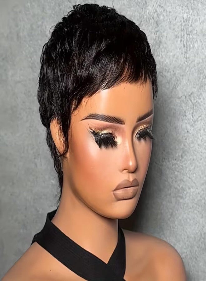 SAEIALL Pixie Cut Wig for Black Women Human Hair Black Color Pixie Wigs for Women Straight Human Hair Layered Full Machine Made Short Wigs for Black Women Daily Use (Black 1B) - Image 4