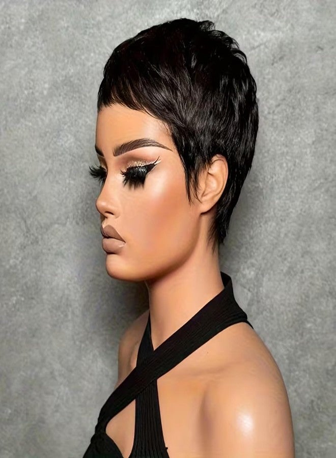SAEIALL Pixie Cut Wig for Black Women Human Hair Black Color Pixie Wigs for Women Straight Human Hair Layered Full Machine Made Short Wigs for Black Women Daily Use (Black 1B) - Image 3