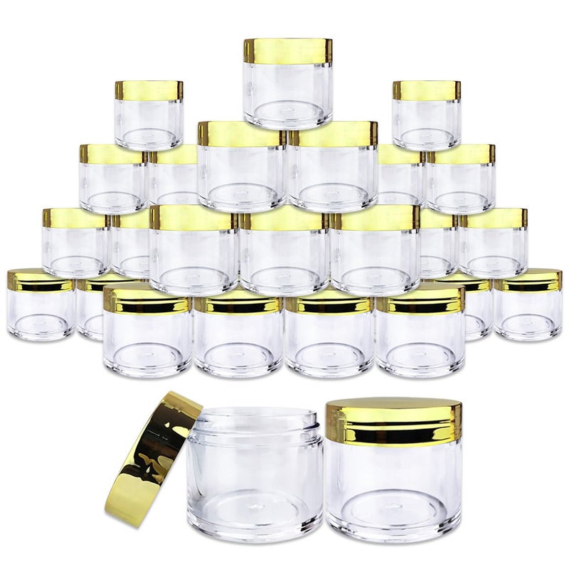 Beauticom 30g30ml 1 fl oz Double Wall Clear Plastic Leak Proof Jars with Flat Top Lids for Creams Lotions Make Up Powders Glitters and more Color Metallic Gold Pieces 30