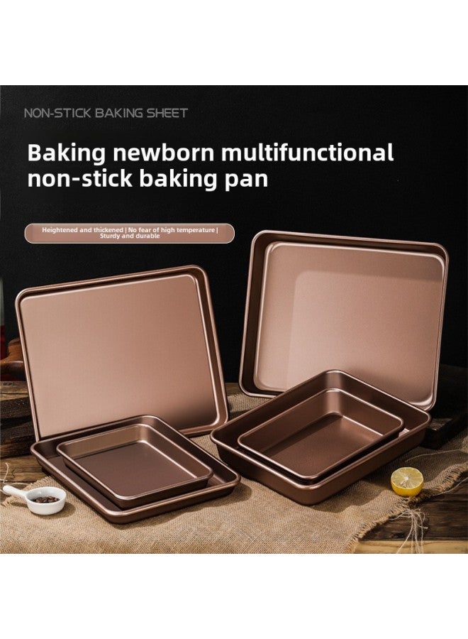 Oven Rectangular Baking Tray Commercial Carbon Steel Baking Cake Baking Tray Household Healthy Pizza Baking Tray Wholesale-Specifications:28cm Rectangular Deep Plate (28*23*4.5cm)-Color:Gold Non-stick Coating - Image 2