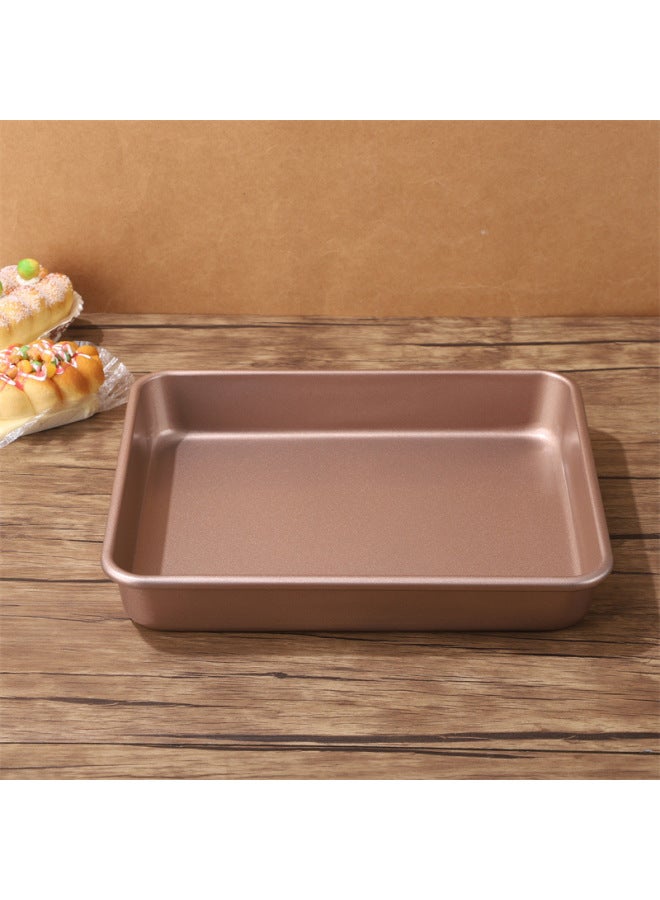 Oven Rectangular Baking Tray Commercial Carbon Steel Baking Cake Baking Tray Household Healthy Pizza Baking Tray Wholesale-Specifications:28cm Rectangular Deep Plate (28*23*4.5cm)-Color:Gold Non-stick Coating - Image 1