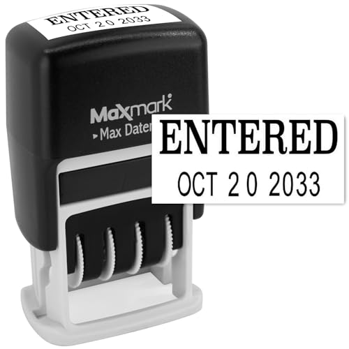 MaxMark Self-Inking Rubber Date Office Stamp with Entered Phrase & Date - Black Ink (Max Dater II), 12-Year Band - Image 1