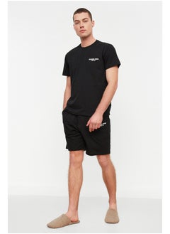 Men's Black Regular Fit Printed Pajamas Set