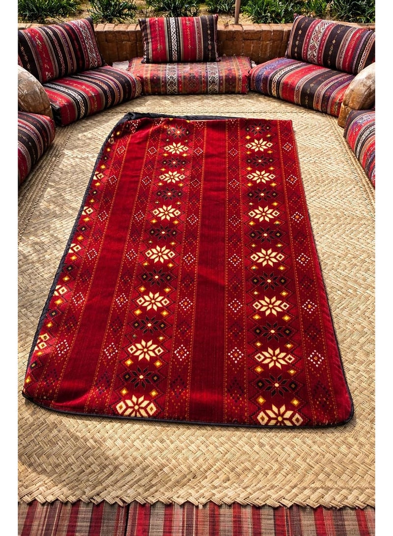 Xboat Traditional Arabic Floor carpet , Red Geometric Pattern, Striped Seating, Moroccan Style, Oriental Decor - Image 1