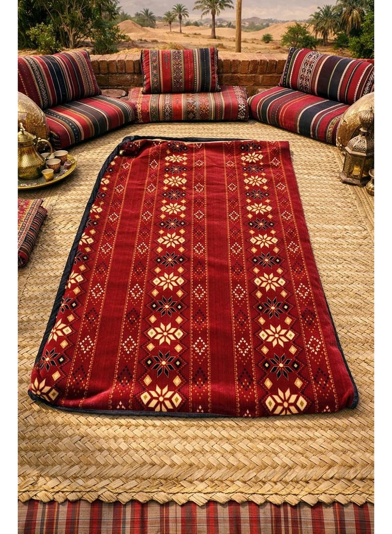 Xboat Traditional Arabic Floor carpet , Red Geometric Pattern, Striped Seating, Moroccan Style, Oriental Decor - Image 2