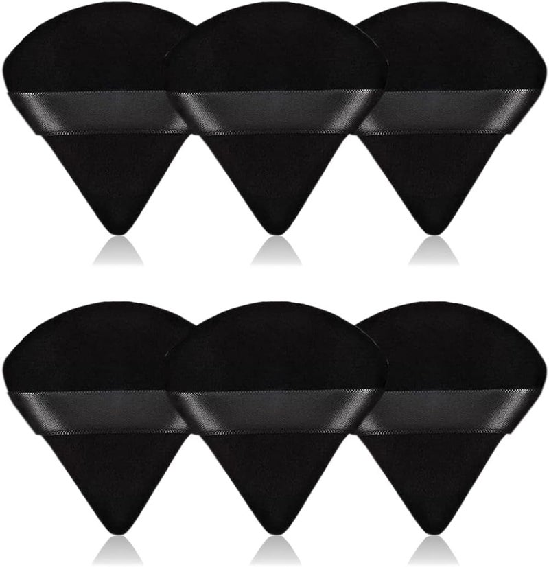 6Pcs Triangle Powder Puff,Soft Velour Face Makeup Sponge Powder Puffs,Loose Powder Cosmetic Foundation Mineral Powder Wet Dry-Black