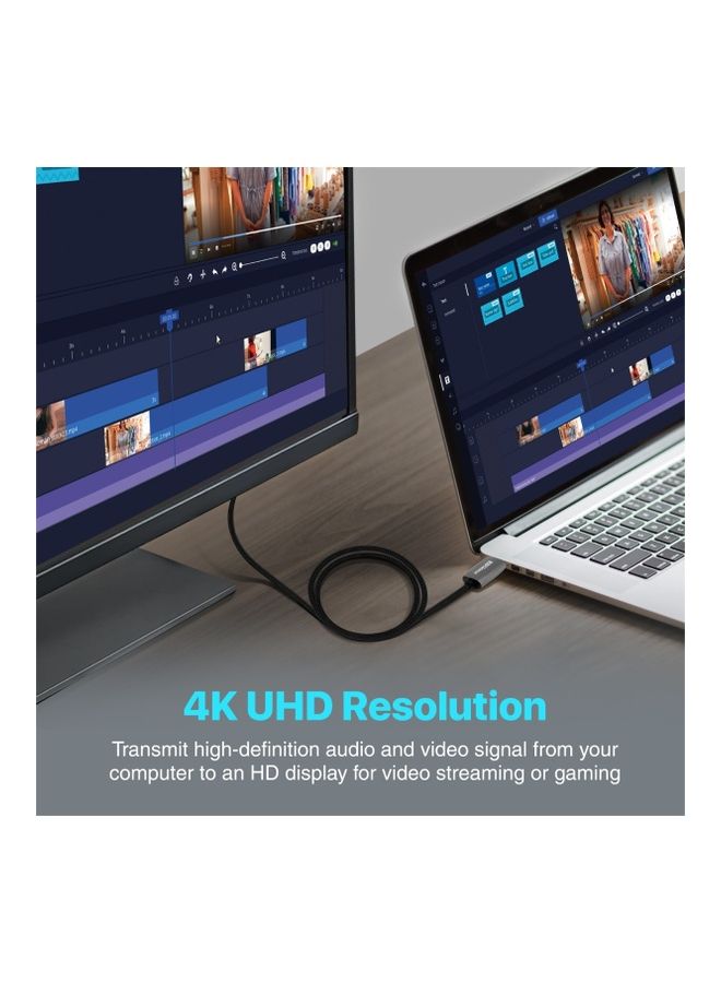 بروميت منفذ عرض إلى كابل HDMI مع شاشة 4K 60 هرتز، وكابل نايلون بطول 2 متر وسرعة نقل 18 جيجابايت في الثانية، ProLink-DP-200 أسود أسود - Image 2