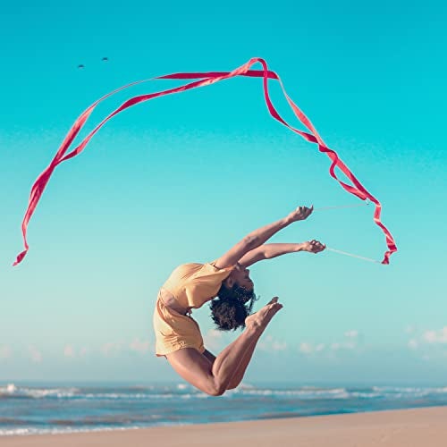KINBOM 2pcs Dance Ribbons, 78.7 Inch Long Twirling Dancing Ribbon Gymnastics Ribbon Streamers for Kids Artistic Dancing Training Party, with Ribbon Dancer Wand (Red) - Image 5