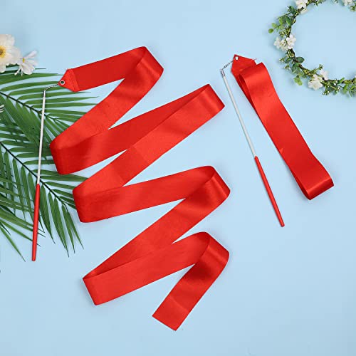 KINBOM 2pcs Dance Ribbons, 78.7 Inch Long Twirling Dancing Ribbon Gymnastics Ribbon Streamers for Kids Artistic Dancing Training Party, with Ribbon Dancer Wand (Red) - Image 3