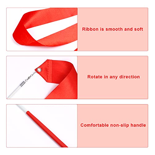 KINBOM 2pcs Dance Ribbons, 78.7 Inch Long Twirling Dancing Ribbon Gymnastics Ribbon Streamers for Kids Artistic Dancing Training Party, with Ribbon Dancer Wand (Red) - Image 4