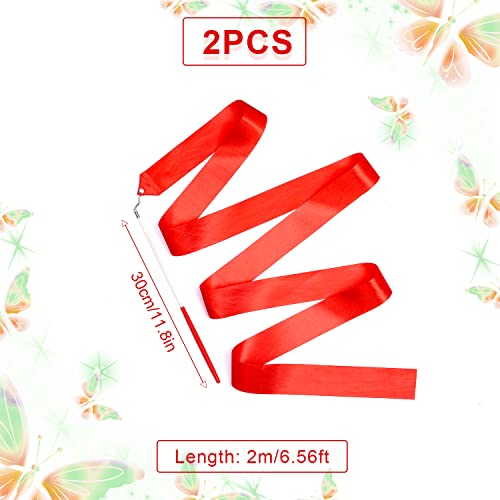 KINBOM 2pcs Dance Ribbons, 78.7 Inch Long Twirling Dancing Ribbon Gymnastics Ribbon Streamers for Kids Artistic Dancing Training Party, with Ribbon Dancer Wand (Red) - Image 2