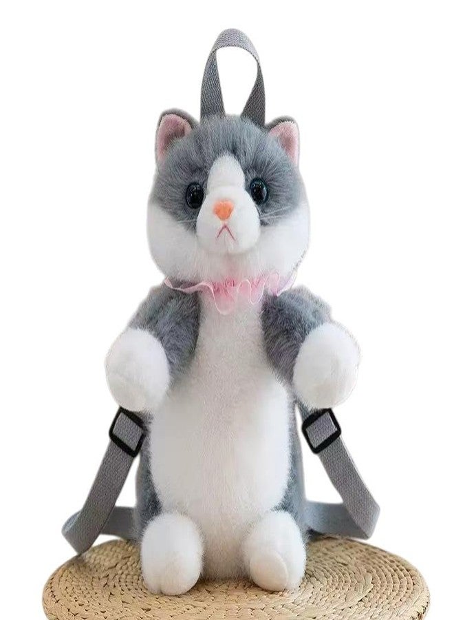 Ueeksry Stuffed Animals Backpack - Lifelike Stuffed Cat Plush Backpack, Handmade Cute Realistic Cat Shaped Bag - Gray - Image 1