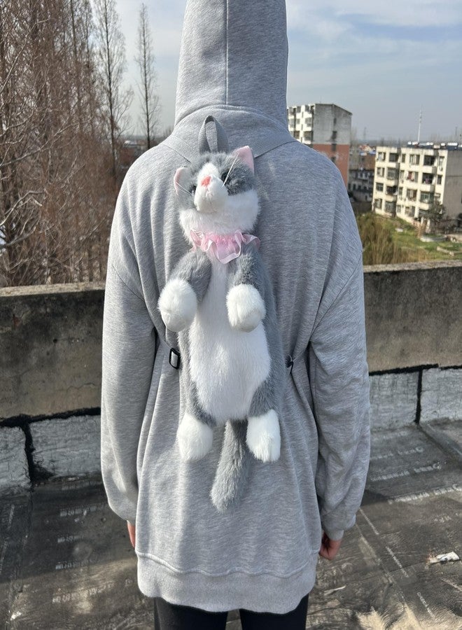 Ueeksry Stuffed Animals Backpack - Lifelike Stuffed Cat Plush Backpack, Handmade Cute Realistic Cat Shaped Bag - Gray - Image 5