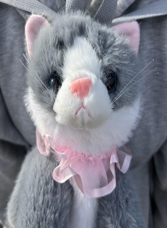 Ueeksry Stuffed Animals Backpack - Lifelike Stuffed Cat Plush Backpack, Handmade Cute Realistic Cat Shaped Bag - Gray - Image 3