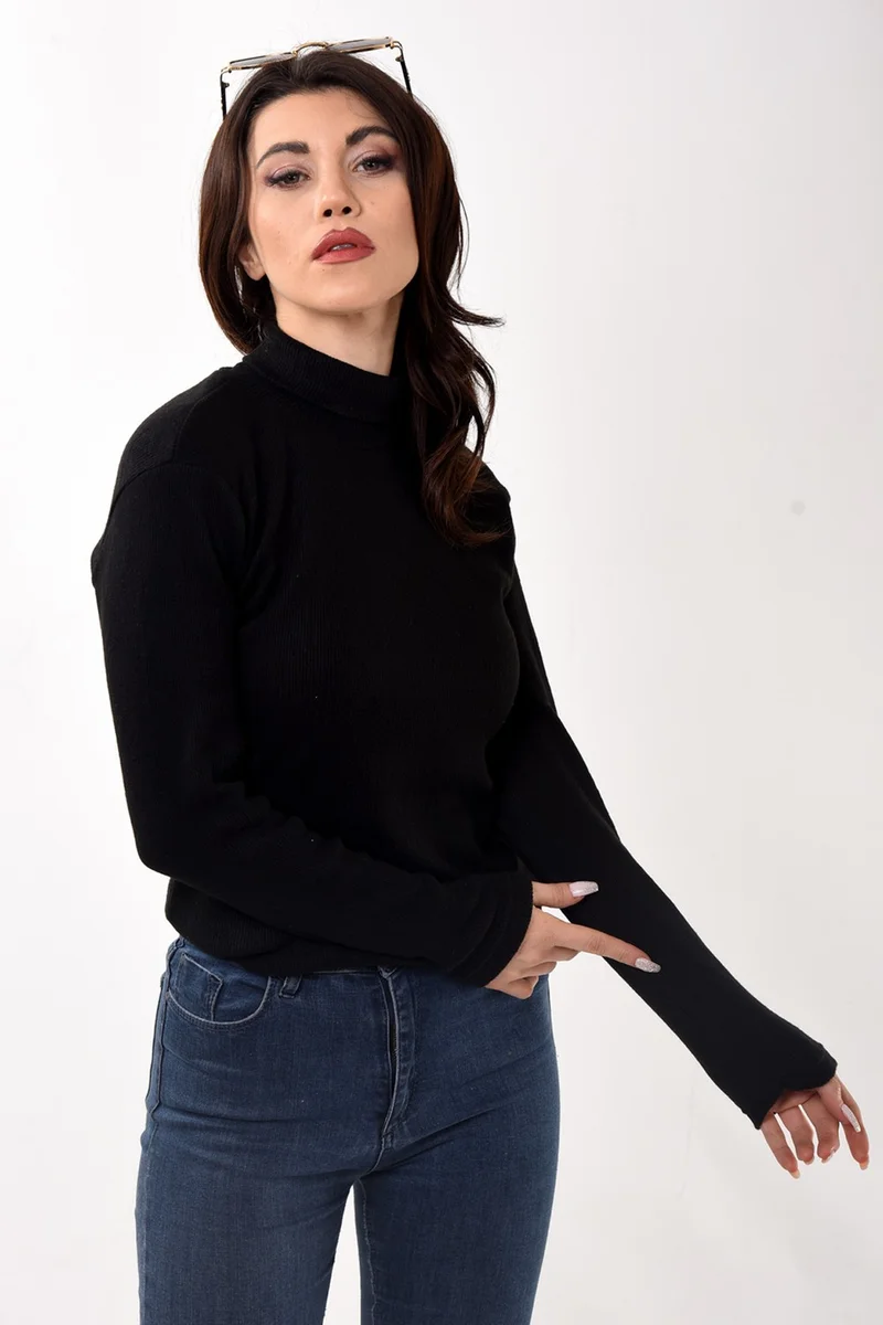 بيليفانتي كولكشن Women's Turtleneck Turtleneck Slim Fit Sweater Black