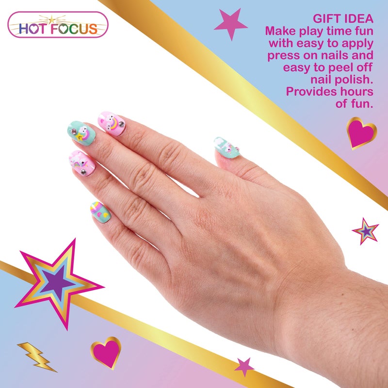 Hot Focus Scented Nail Boutique â€“ 168 Piece Unicorn Nail Art Kit Includes Press on Nails, Nail Patches, Nail Stickers, Nail Polishes, Nail File and Ring â€“ Non-Toxic Water Based Peel Off Nail Polish - Image 4