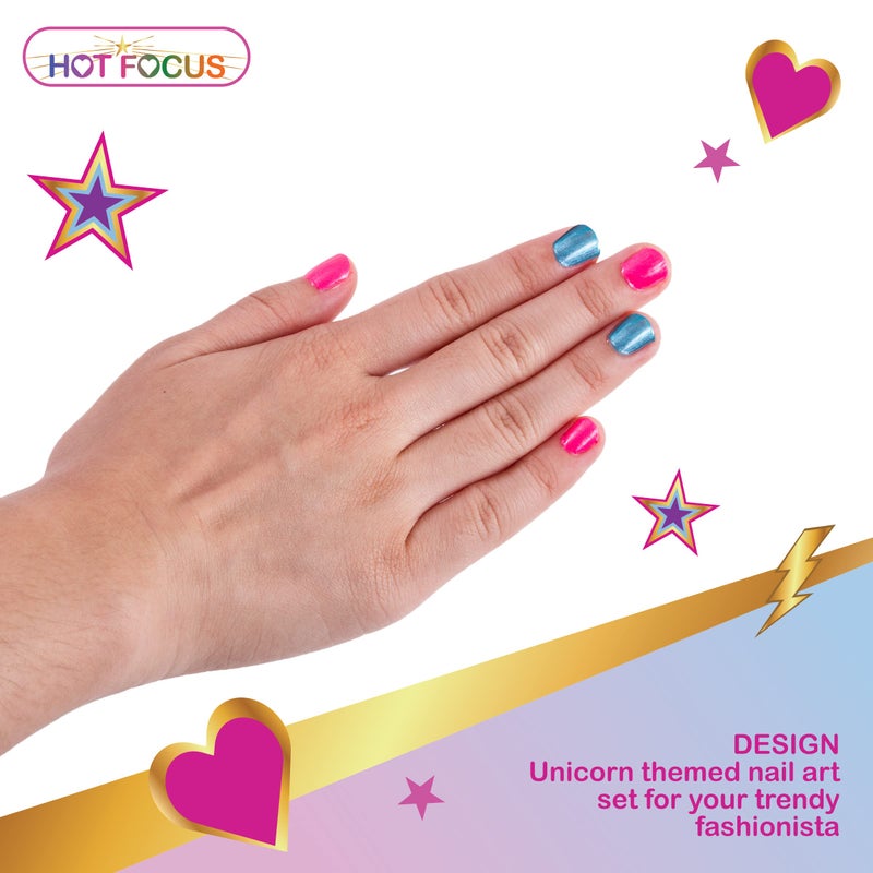 Hot Focus Scented Nail Boutique â€“ 168 Piece Unicorn Nail Art Kit Includes Press on Nails, Nail Patches, Nail Stickers, Nail Polishes, Nail File and Ring â€“ Non-Toxic Water Based Peel Off Nail Polish - Image 5