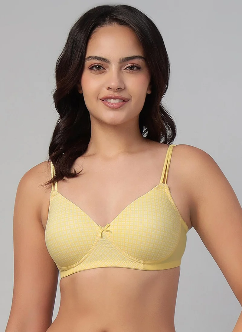 كلوفيا Clovia Padded Non-Wired Full Coverage Geometric Print T-shirt Bra in Light Yellow
