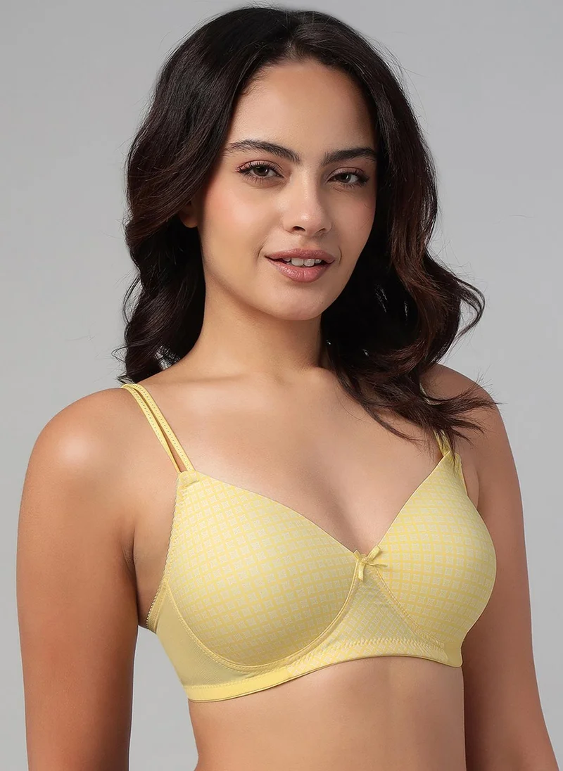 Clovia Yellow Clovia Padded Non-Wired Full Coverage Geometric Print T-shirt Bra in Light Yellow for Women | Best Price UAE