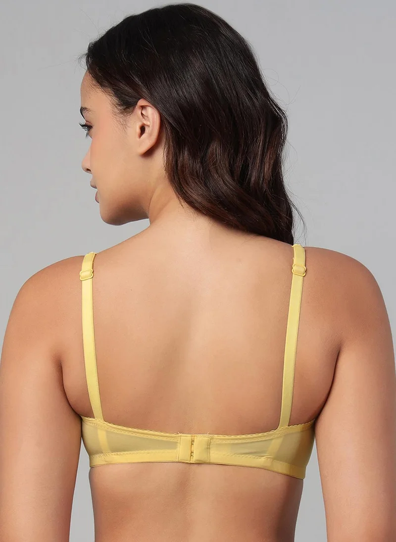Clovia Yellow Clovia Padded Non-Wired Full Coverage Geometric Print T-shirt Bra in Light Yellow for Women | Best Price UAE