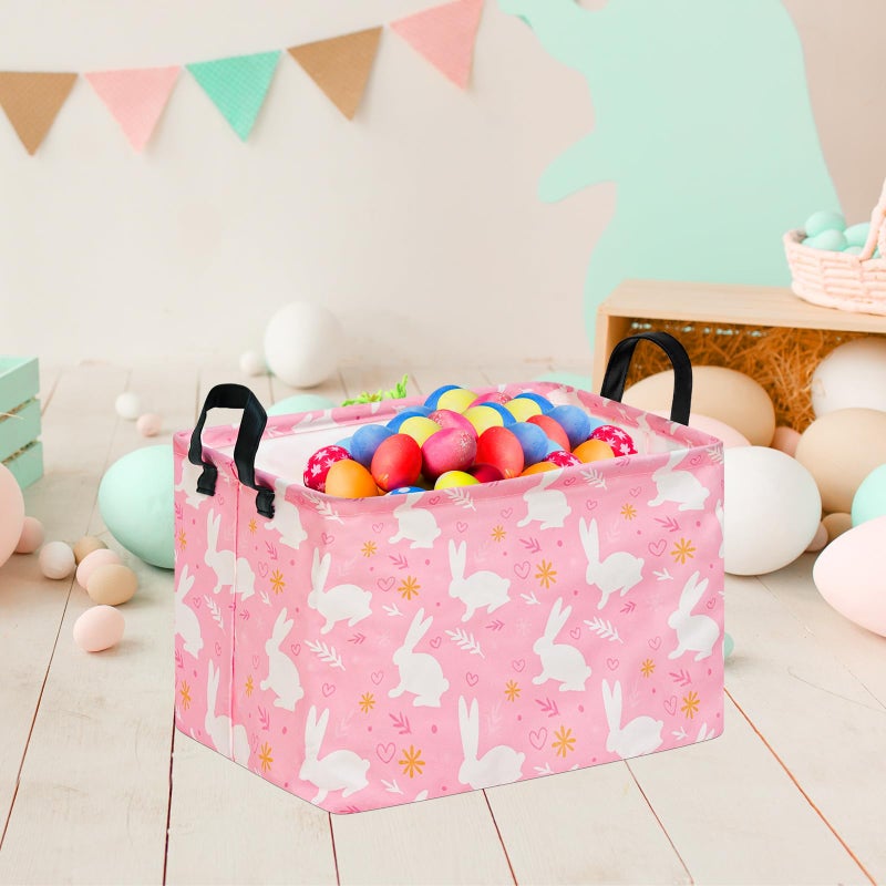 KUNRO Bunny Easter Eggs Basket Storage Basket Gift Shelf Basket Storage Bin, Nursery Basket Organizer Box for With Handles for Room Deco - Image 3