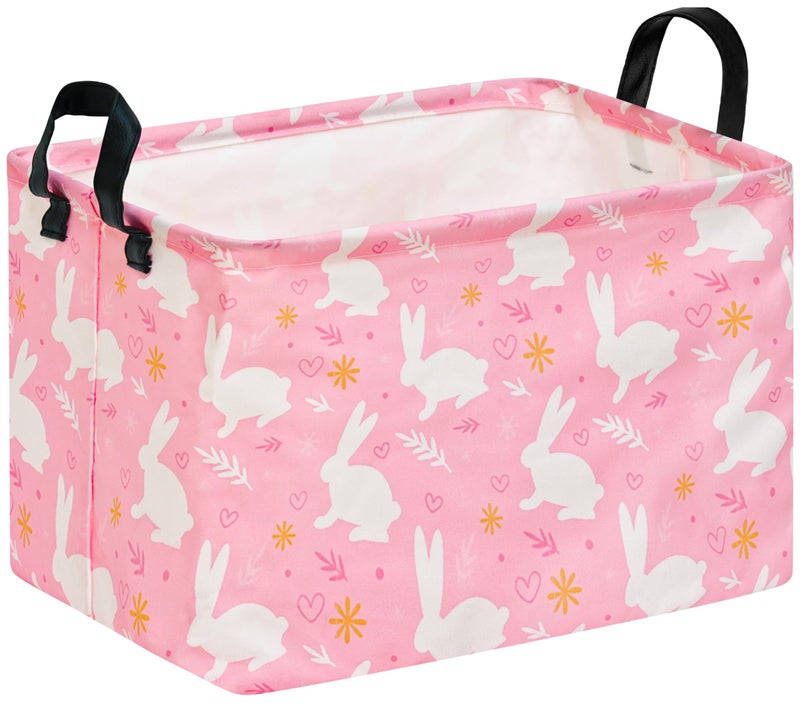 KUNRO Bunny Easter Eggs Basket Storage Basket Gift Shelf Basket Storage Bin, Nursery Basket Organizer Box for With Handles for Room Deco - Image 1