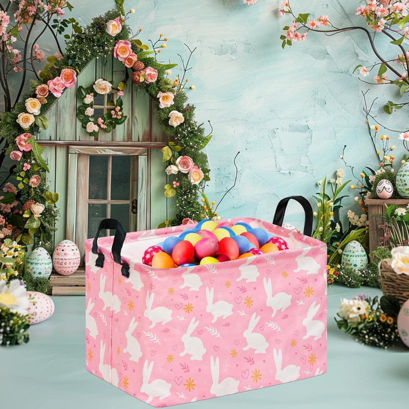 KUNRO Bunny Easter Eggs Basket Storage Basket Gift Shelf Basket Storage Bin, Nursery Basket Organizer Box for With Handles for Room Deco - Image 5