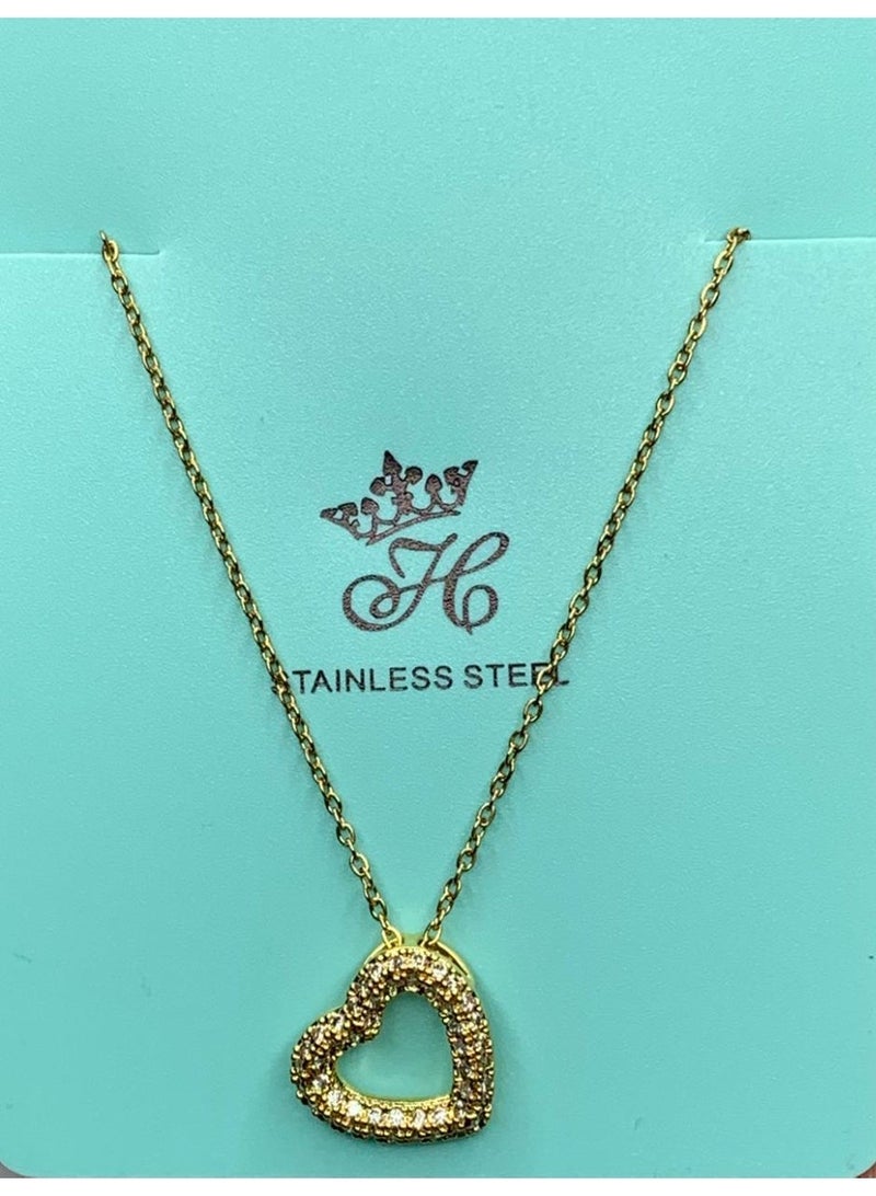 Influence Germany Heart Crystal Pendant Necklace – Gold-Tone Stainless Steel - Image 1